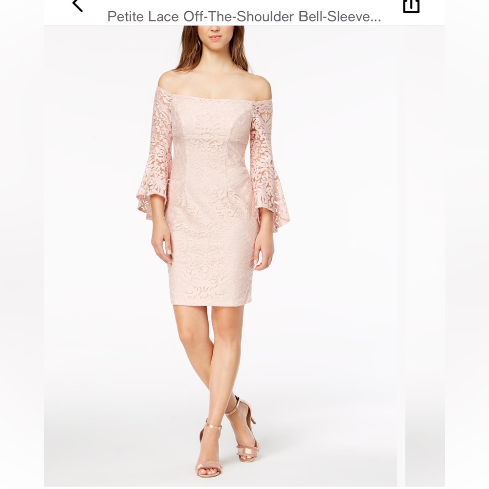 Xscape Blush Lace Bell Sleeve Dress